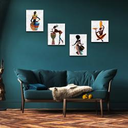Zenci Kadın Baskılı 4'lü Ahşap Duvar Tablosu Küçük Boy HK1340