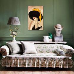Vera Sarı Fiyonk Şapkalı Kadın Baskılı Retro Ahşap Tablo HK1305