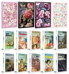 10 Dünya Çocuk Klasiği ve 4 Çiçekli Çizgili Defter -Set-5