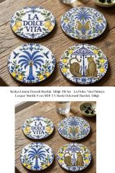 Sicilya Limon Desenli Bardak Altlığı 4'lü Set – La Dolce Vita Palmiye Leopar Motifli, 9 cm MDF UV Baskı Dekoratif Bardak Altlığı
