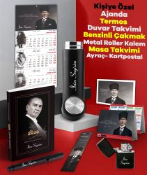 Kişiye Özel 2026 Atatürk Gazi Paşa Ajanda - Termos - Gazi Duvar Takvimi - Masa Takvimi - Ayraç - Kartpostal - Metal Roller Kalem ve Benzinli Çakmak