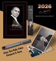 2026 Gazi Paşa Atatürk Ajandası Ayraç Kartpostal Kalem - Gri