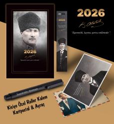 2026 Komutan Atatürk Ajandası Ayraç Kartpostal Kalem - Siyah