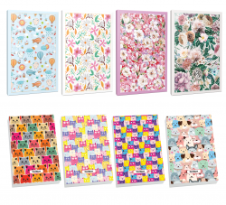 4lü Çiçekli Çizgili  64 Sayfa Defter Seti ve 4 Bloknot -2