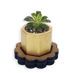 Ahşap Ayaklı 6gen Beton Saksı Altın Model 2 HK1658