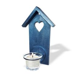 Ahşap Ev Desenli Tekli T-Light Cam Mumluk "Mavi" HK0226-203