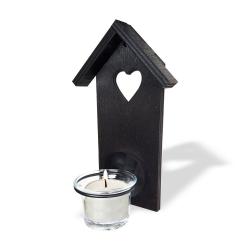 Ahşap Ev Desenli Tekli T-Light Cam Mumluk "Siyah" HK0226-0002