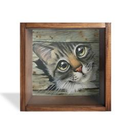 Camlı Ahşap Kumbara Kedicik HK0660