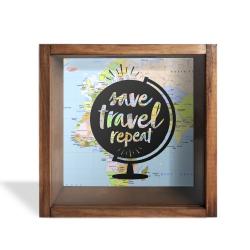 Camlı Ahşap Kumbara Dünya Turu HK0662