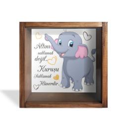 Camlı Ahşap Kumbara Filli HK0665