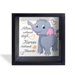 Camlı Ahşap Kumbara Filli Siyah HK0665-0002