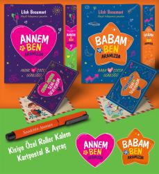 Annem - Babam ve Ben Aramızda Ayraç Kartpostal Kişiye Özel Kalem - Turuncu