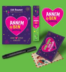 Annem ve Ben Aramızda Günlüğü Karpostal-Ayraç ve Siyah Roller Kalem Seti