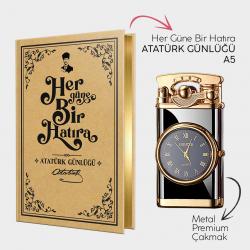 Atatürk Günlüğü A5 ve Retro Piano Black Saatli Çakmak