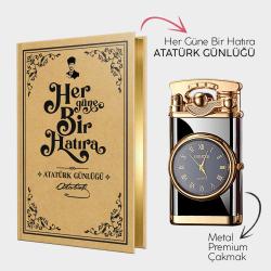 Atatürk Günlüğü ve Retro Piano Black Saatli Çakmak