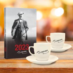 Atatürk Hediye Seti - 2li Atatürk İmza Fincan - Cumhuriyet