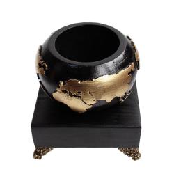 Büyük Dünya Beton Saksı Siyah Altın , Metal Ayaklı Ahşap Stand HK1570-A