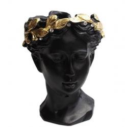 Büyük Helen Beton Saksı, Siyah Altın Varak Taçlı, Kristal Taşlı HK1552