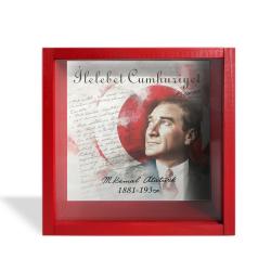 Camlı Ahşap Kumbara Atatürk İlelebet Cumhuriyet - Kırmızı HK0674-0011