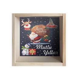 Camlı Ahşap Kumbara Mutlu Yıllar - Ham Ahşap HK0666-HM