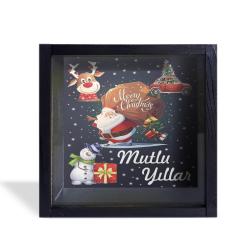 Camlı Ahşap Kumbara Mutlu Yıllar - Siyah HK0666-0002