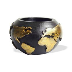 Dünya Desenli Beton Saksı Siyah Altın Varaklı Büyük Boy HK1522-SAV