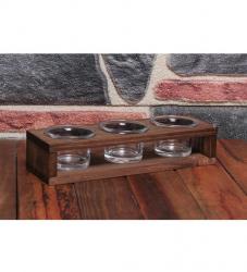 3'Lü Ahşap T-Lıght Cam Mumluk HK0228