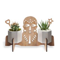 Beton Saksılı Zenci Savaşçı Desenli Ahşap Stand Model 2 HK1688