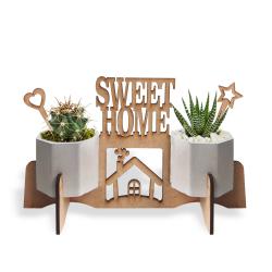 Beton Saksılı Sweet Home Yazılı Ahşap Stand HK1693