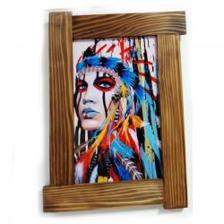 3D Kızılderili Kadın Ahşap Tablo HK0002