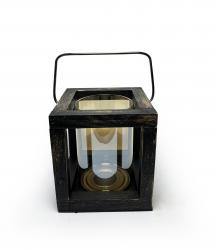 Küçük Ahşap Siyah Altın Varak Fener Mumluk HK0975-SAV