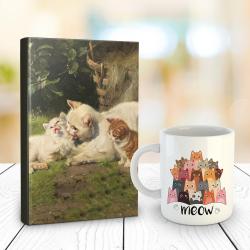 Kedi Ailesi 128 Sayfa Çizgili defter ve Sivri Kulaklar Kupa Bardak