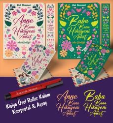 Kişiye Özel Anne ve Baba Bana Hikayeni Anlat Ayraç Kartpostal Kalem - Kırmızı
