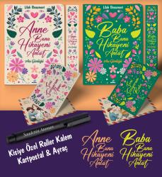 Kişiye Özel Anne ve Baba Bana Hikayeni Anlat Ayraç Kartpostal Kalem - Siyah