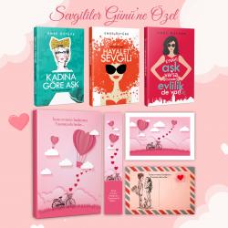 Kişiye Özel Kartpostallı Hediye Seti - 3'lu Aşk Kitapları Seti - Pembe Gökyüzü 128 Sayfa Defter 1 Kartpostal 1 Ayraç