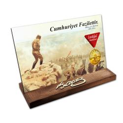 Masaüstü Ahşap Tablo - Atatürk İmzalı ve Resimli Model 10 HK2510-10