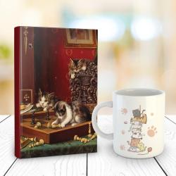 Oyunbozan Kediler 128 Sayfa Çizgili defter ve Kedi Kulesi Kupa Bardak