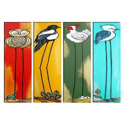 Renkli Kuş Baskılı 4'lü Ahşap Tablo Model 1 HK1342