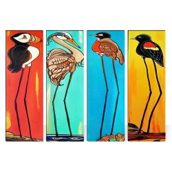 Renkli Kuş Baskılı 4'lü Ahşap Tablo Model 2 HK1343