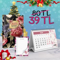 Retro Ajanda Seti - 1 Ajanda 1 Takvim 1 Bloknot