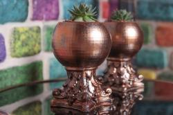 Sütun Başı Ayaklı Beton Küre Saksı, Bakır Rengi HK1508