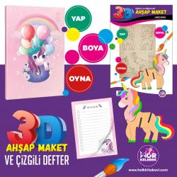 Unicorn Ahşap Maket - Çizgili Defter ve Bloknot Seti -2