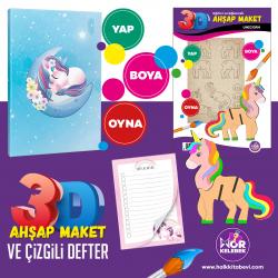 Unicorn Ahşap Maket - Çizgili Defter ve Bloknot Seti -3