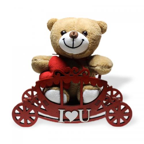 Balkabağı Arabası Çiçeklik Kırmızı, I Love You Yazılı, Peluş Ayıcıklı 