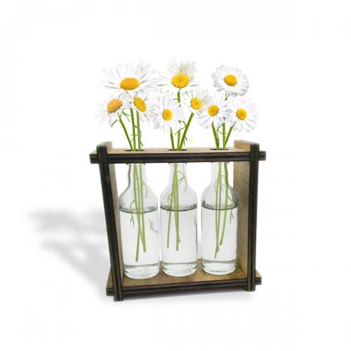 3'lü Ahşap Standlı Cam Şişe Saksı Seti - Halkkitabevi