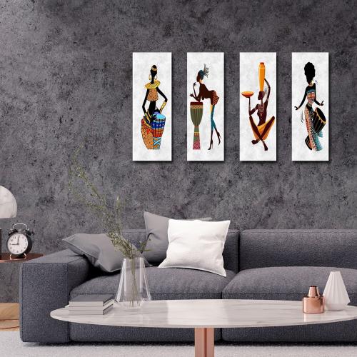 Zenci Kadın Baskılı 4'lü Ahşap Duvar Tablosu Büyük Boy - Halkkitabevi