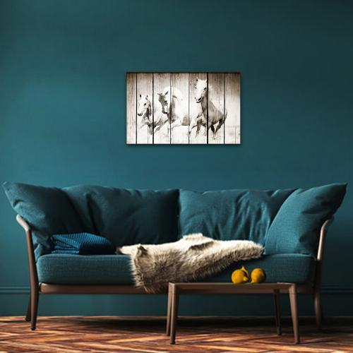 Vera Koşan Beyaz Atlar Baskılı Ahşap Tablo