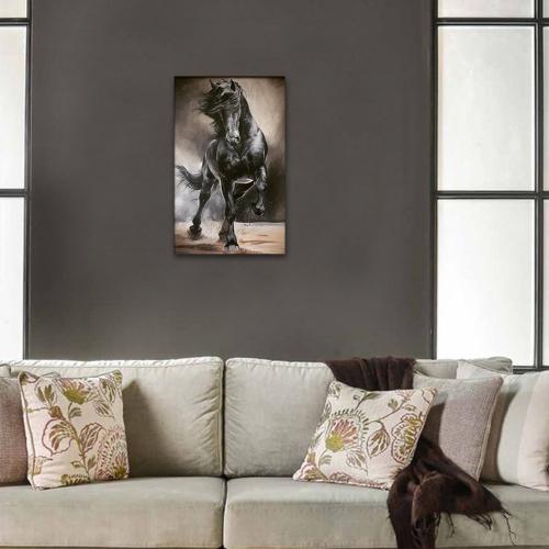 Vera Siyah Koşan At Baskılı Ahşap Tablo Model 1