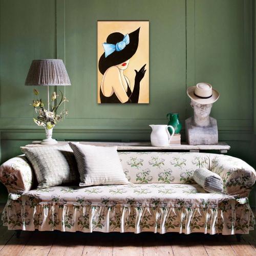 Vera Mavi Fiyonk Şapkalı Kadın Baskılı Retro Ahşap Tablo - Halkkitabev