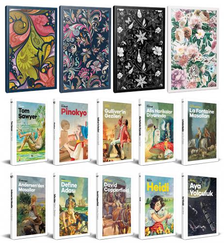 10 Dünya Çocuk Klasiği ve 4 Çiçekli Çizgili Defter -Set-6